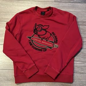 Armani Exchange embroidered red crew sweater